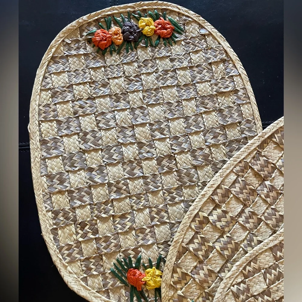 4 Large Rattan Wicker‎ oval placemats floral flower boho flowers table mats